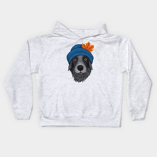 Autumn dog - cozy mood illustration - border collie dog with a hat and a leaf Kids Hoodie by illograph